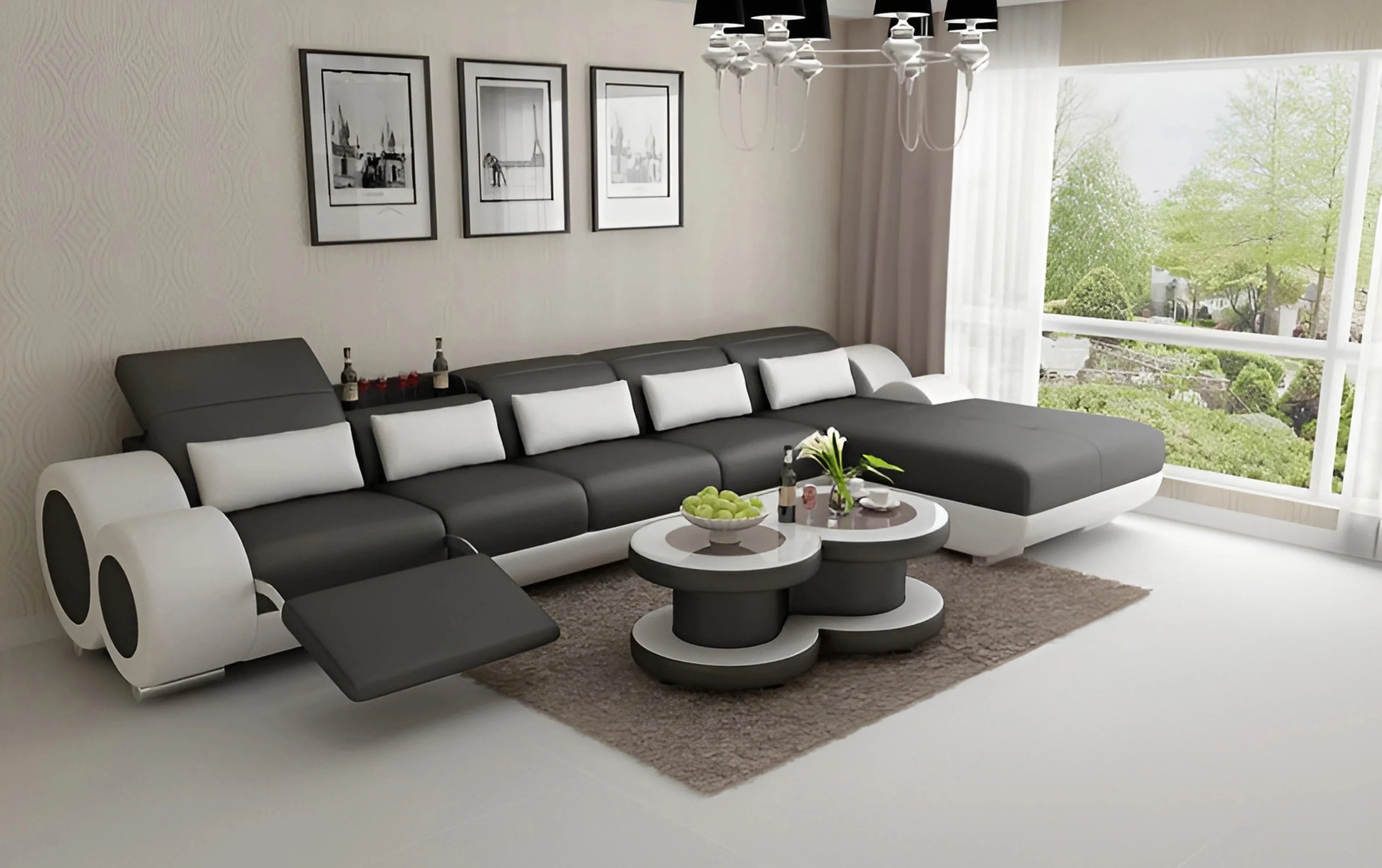 Aetius Small Modern Leather Sectional with Recliner