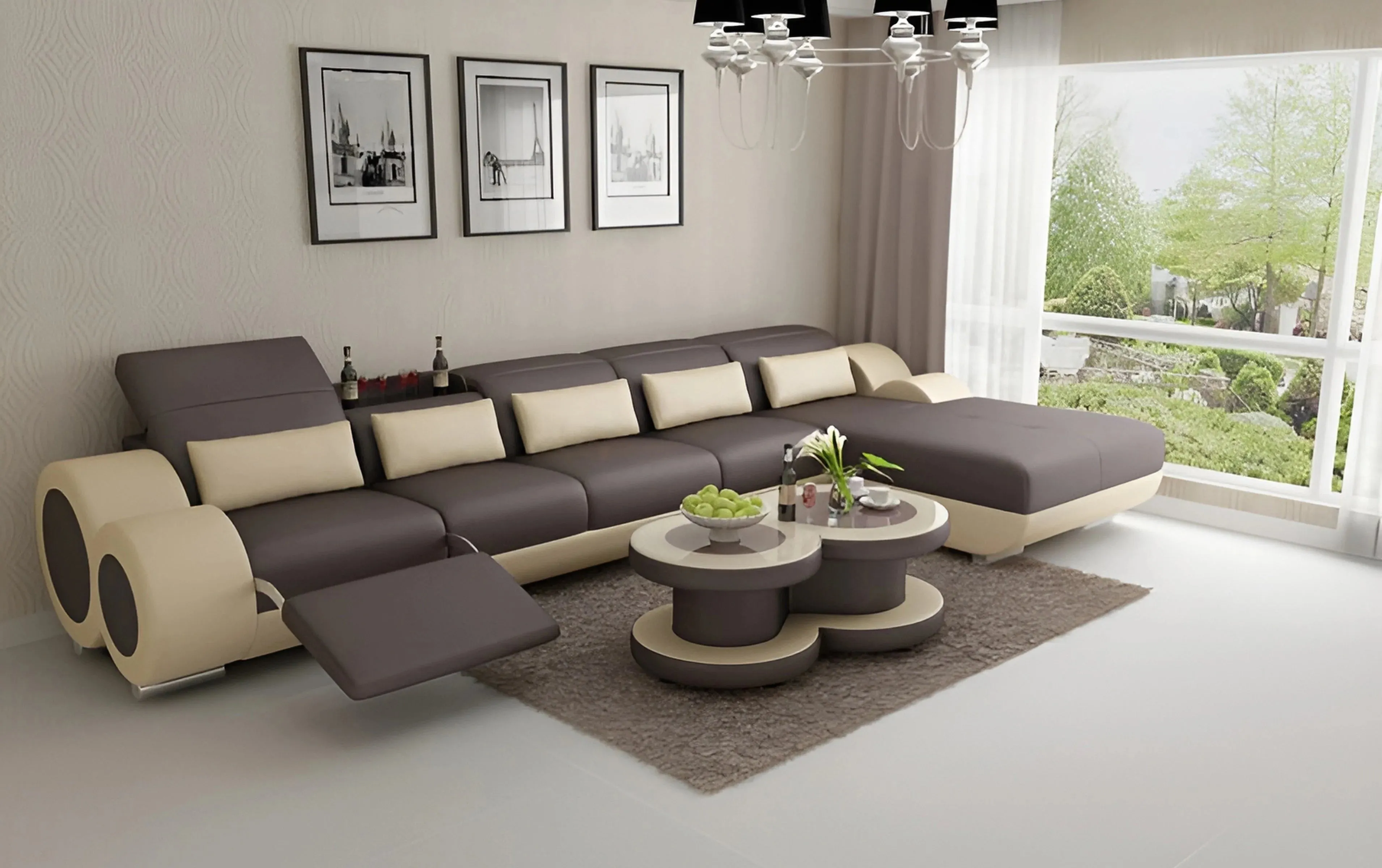 Aetius Small Modern Leather Sectional with Recliner