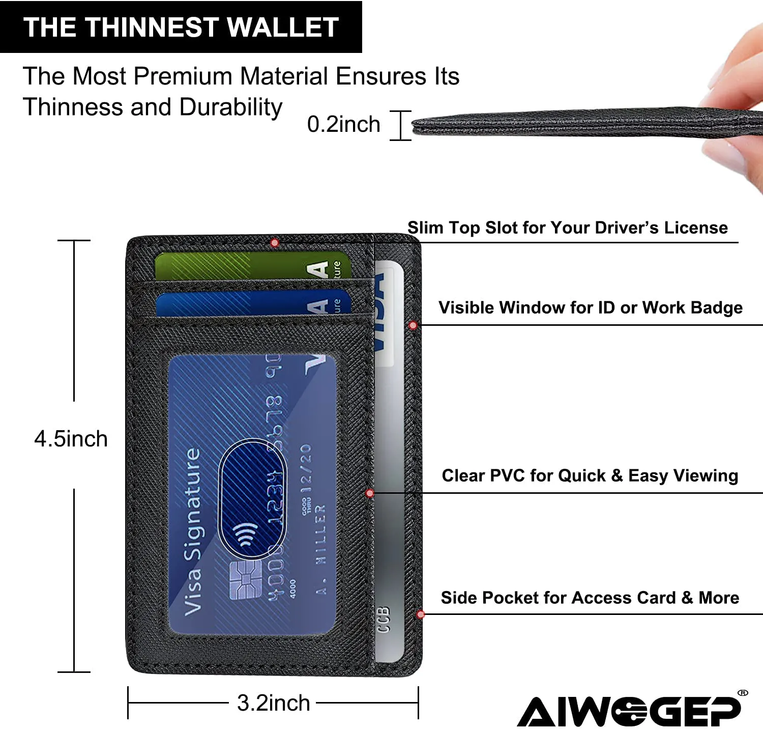 AIWOGEP Men's wallet, ultra-thin leather wallet, portable 8 card holder, simple slim wallet, gift for men/women, with gift box (Cross pattern)