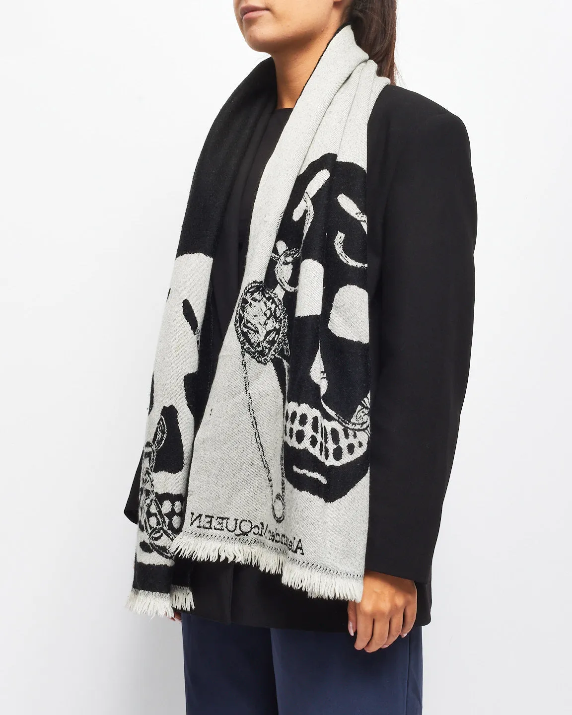 Alexander McQueen Grey & Black Pierced Skull Face Scarf