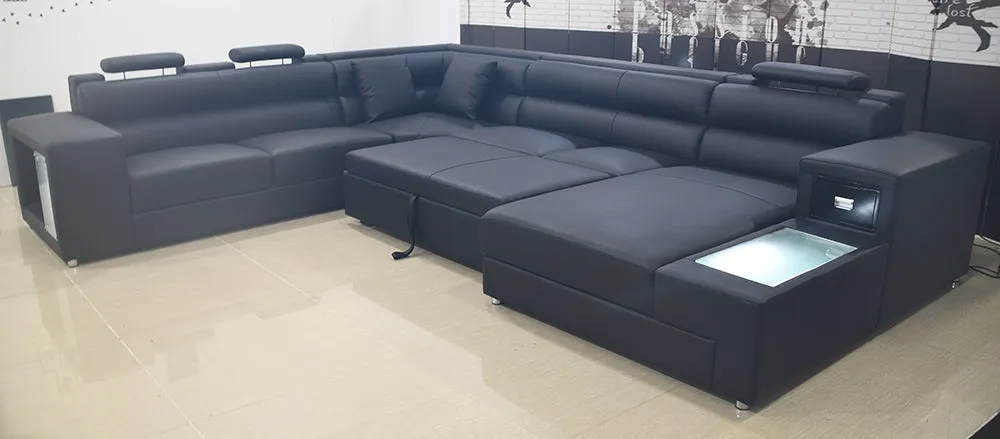 All Black Martinelli Modern Large Leather Sectional With Storage