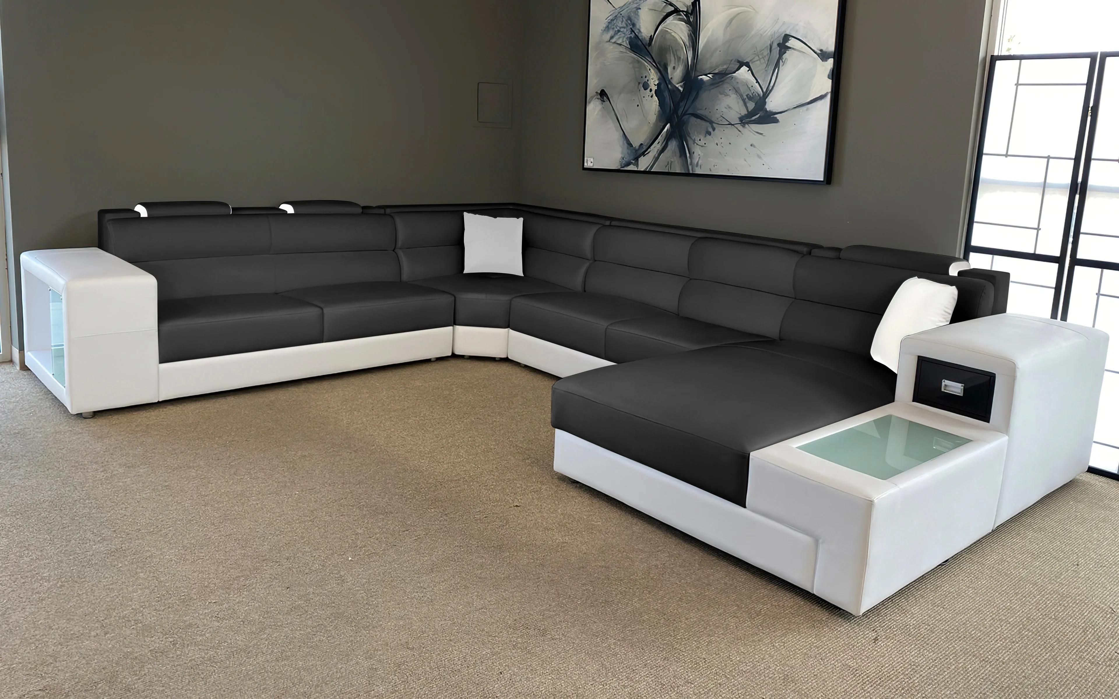 All Black Martinelli Modern Large Leather Sectional With Storage