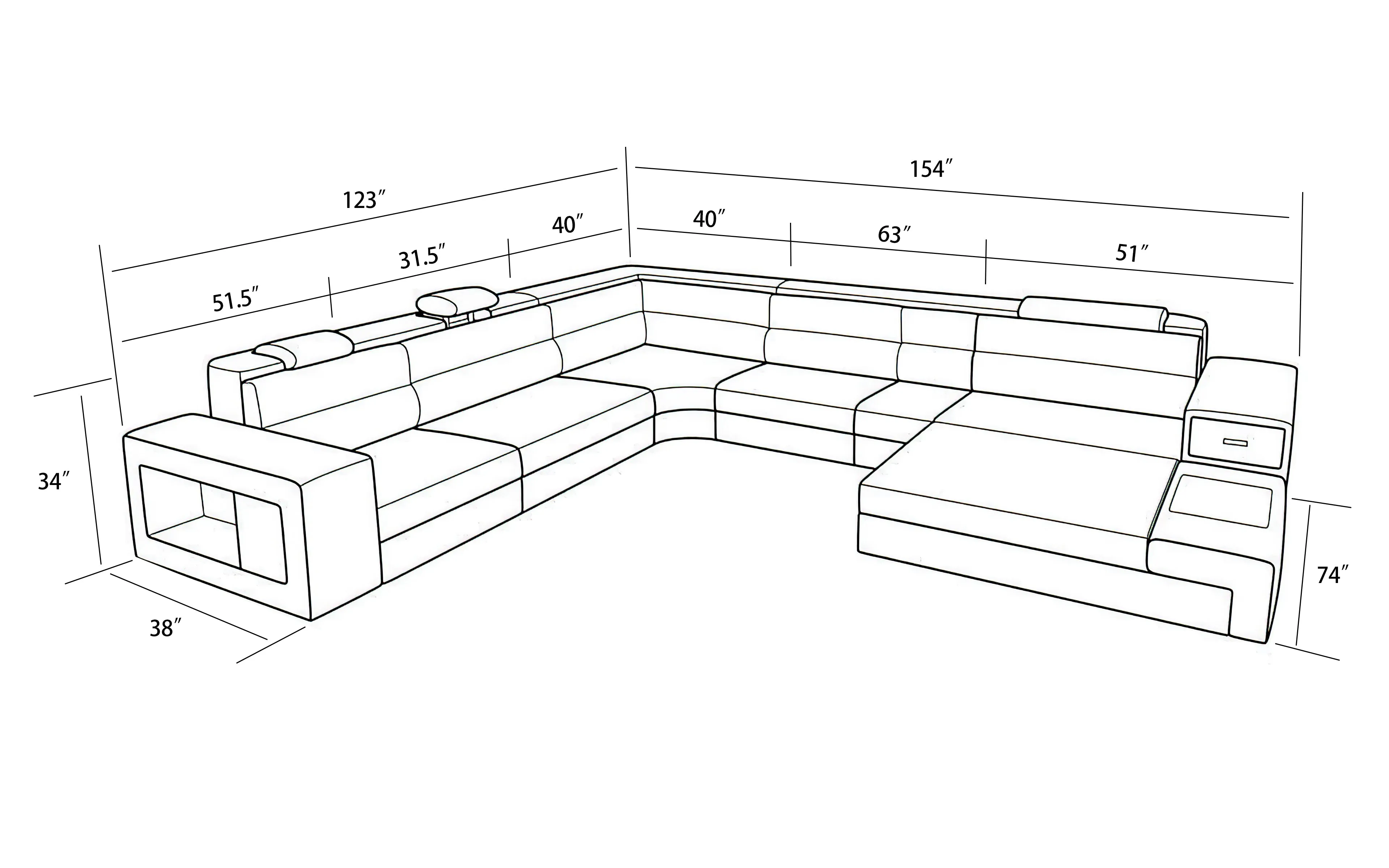 All Black Martinelli Modern Large Leather Sectional With Storage