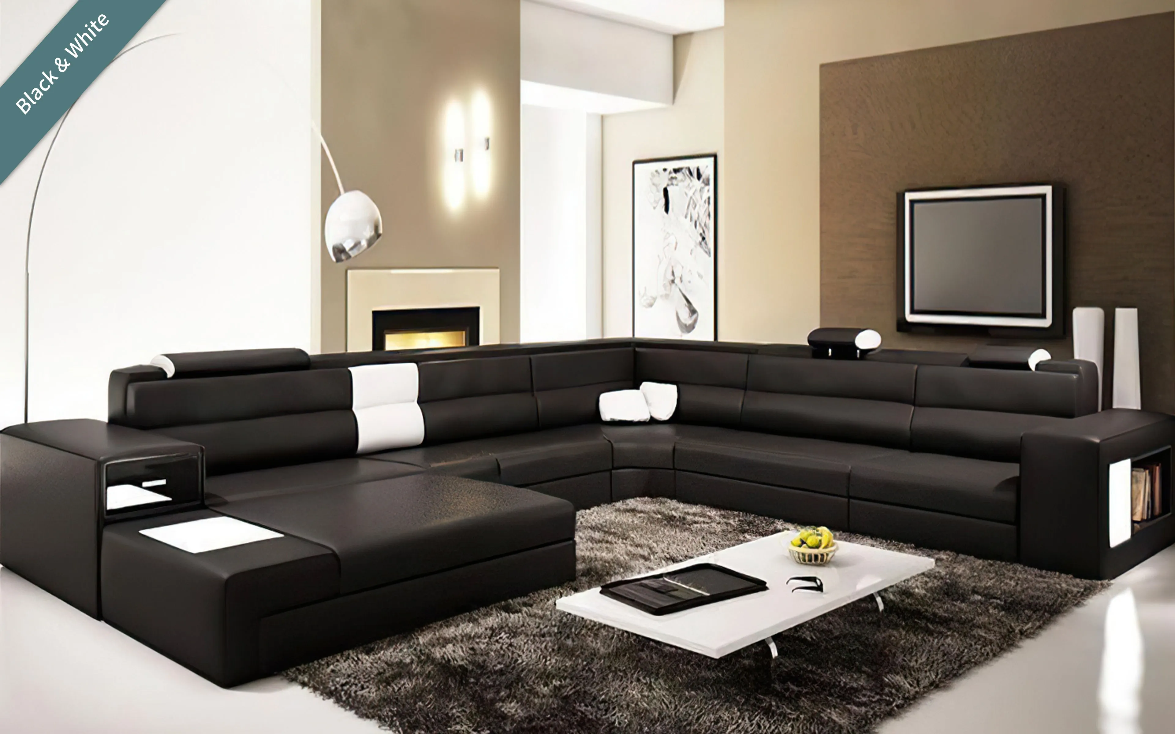 All Black Martinelli Modern Large Leather Sectional With Storage