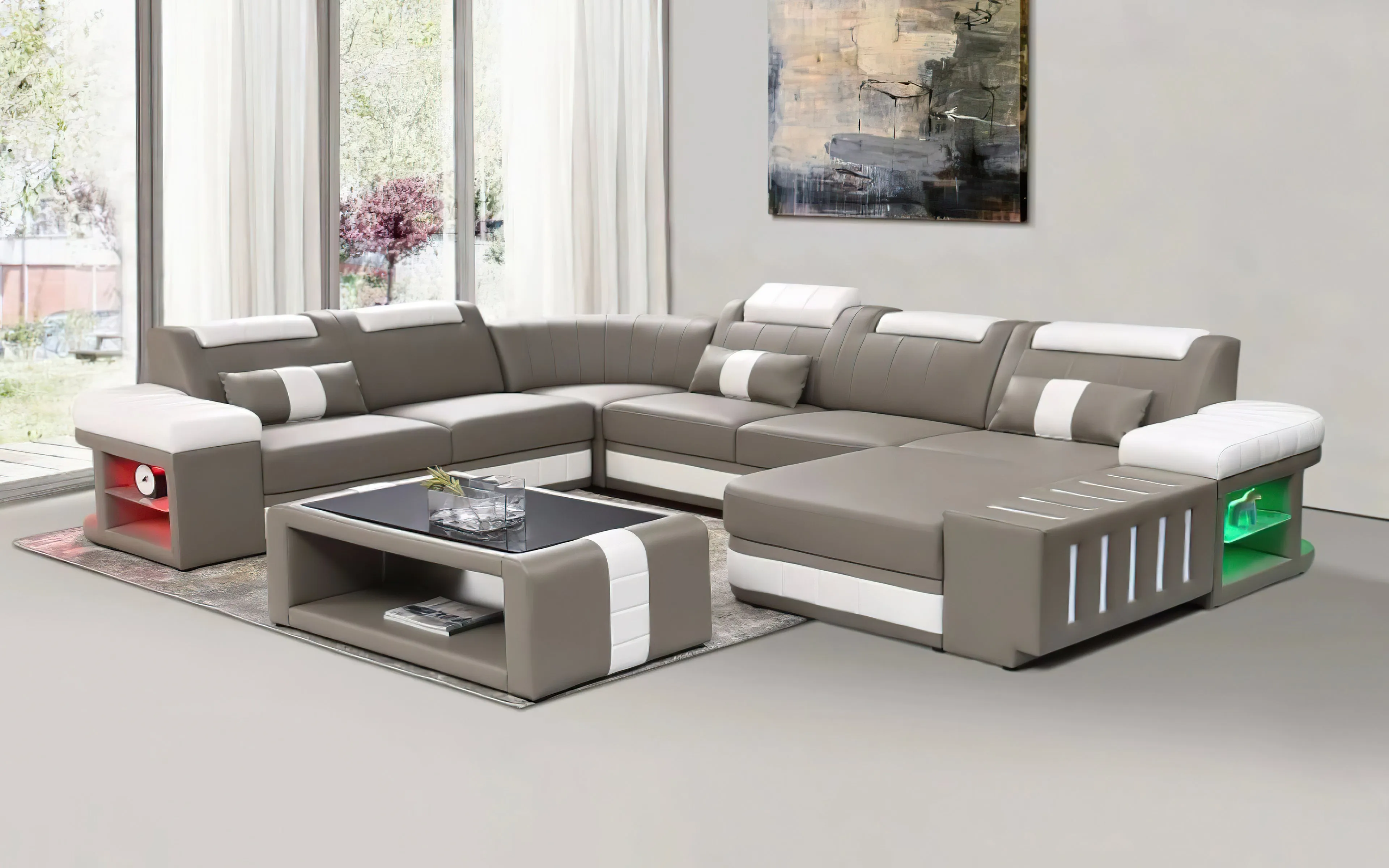 Angelas Modern Leather Sectional with LED Light