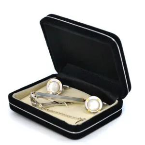 ANTHONY - Mens Mother of Pearl Silver Cuff Links and Tie Pin