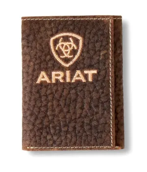 Ariat M&F Men's Brown Trifold Bullhide Embroidered Wallet