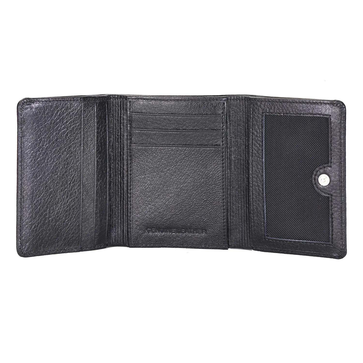 Basic Buttoned Leather Tri Fold Wallet