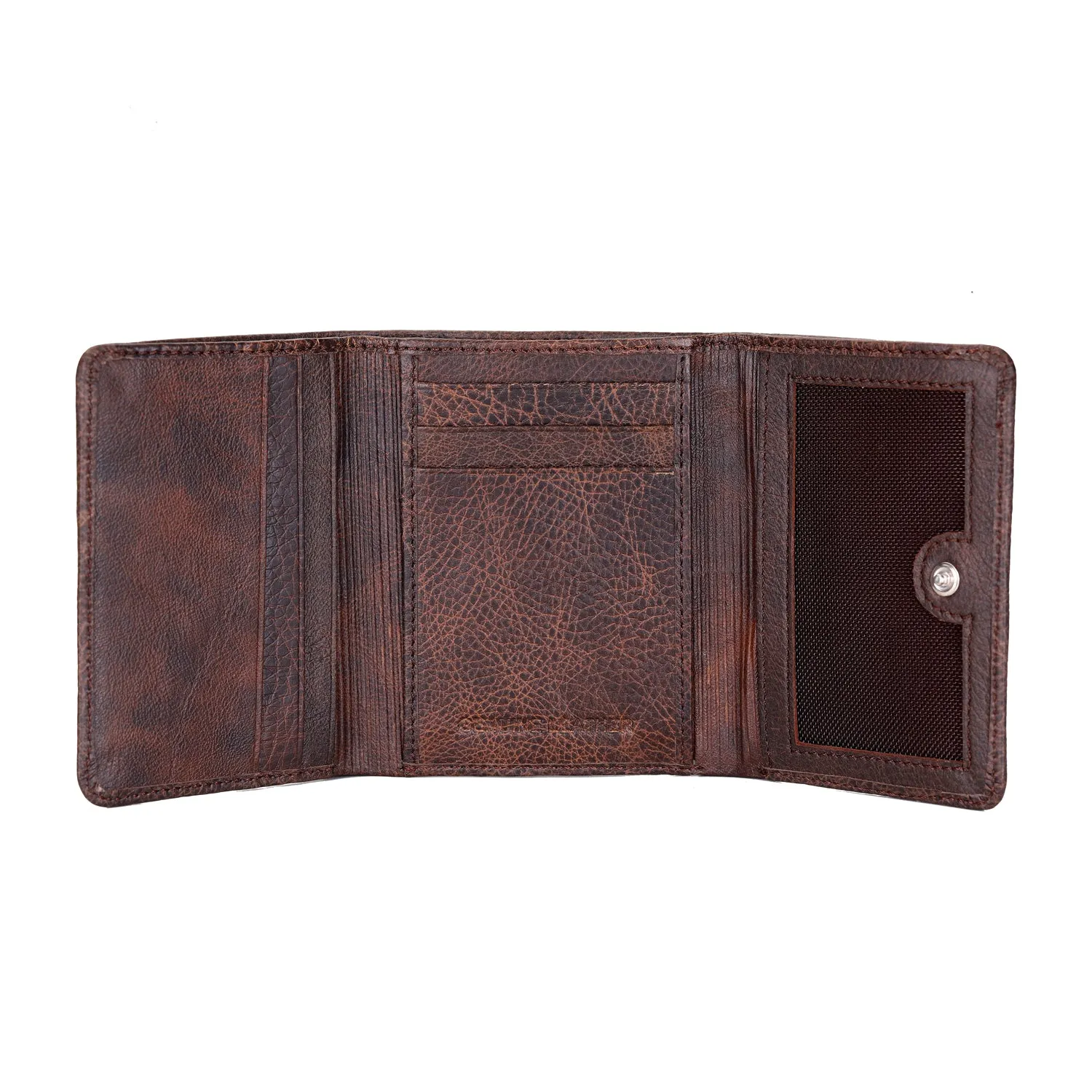 Basic Buttoned Leather Tri Fold Wallet