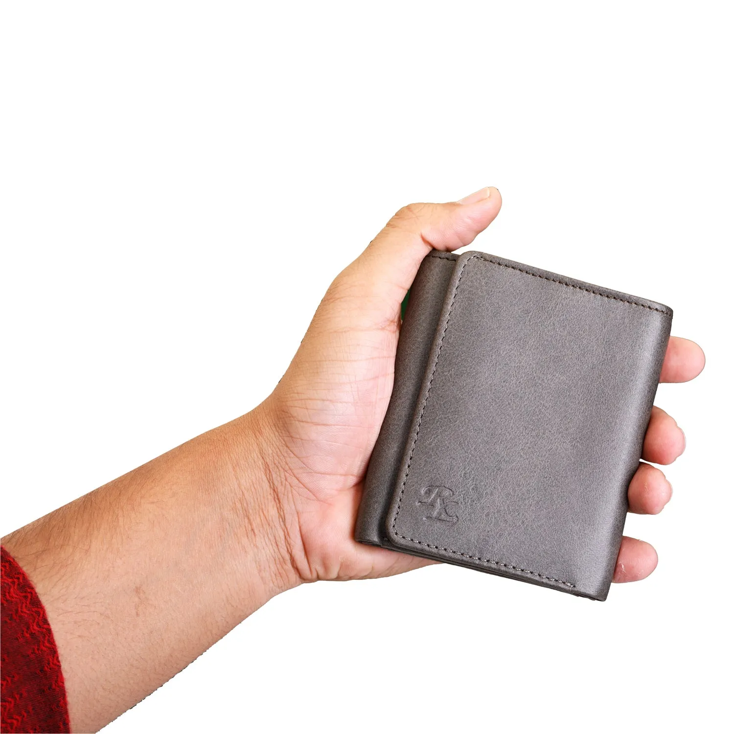 Basic Buttoned Leather Tri Fold Wallet