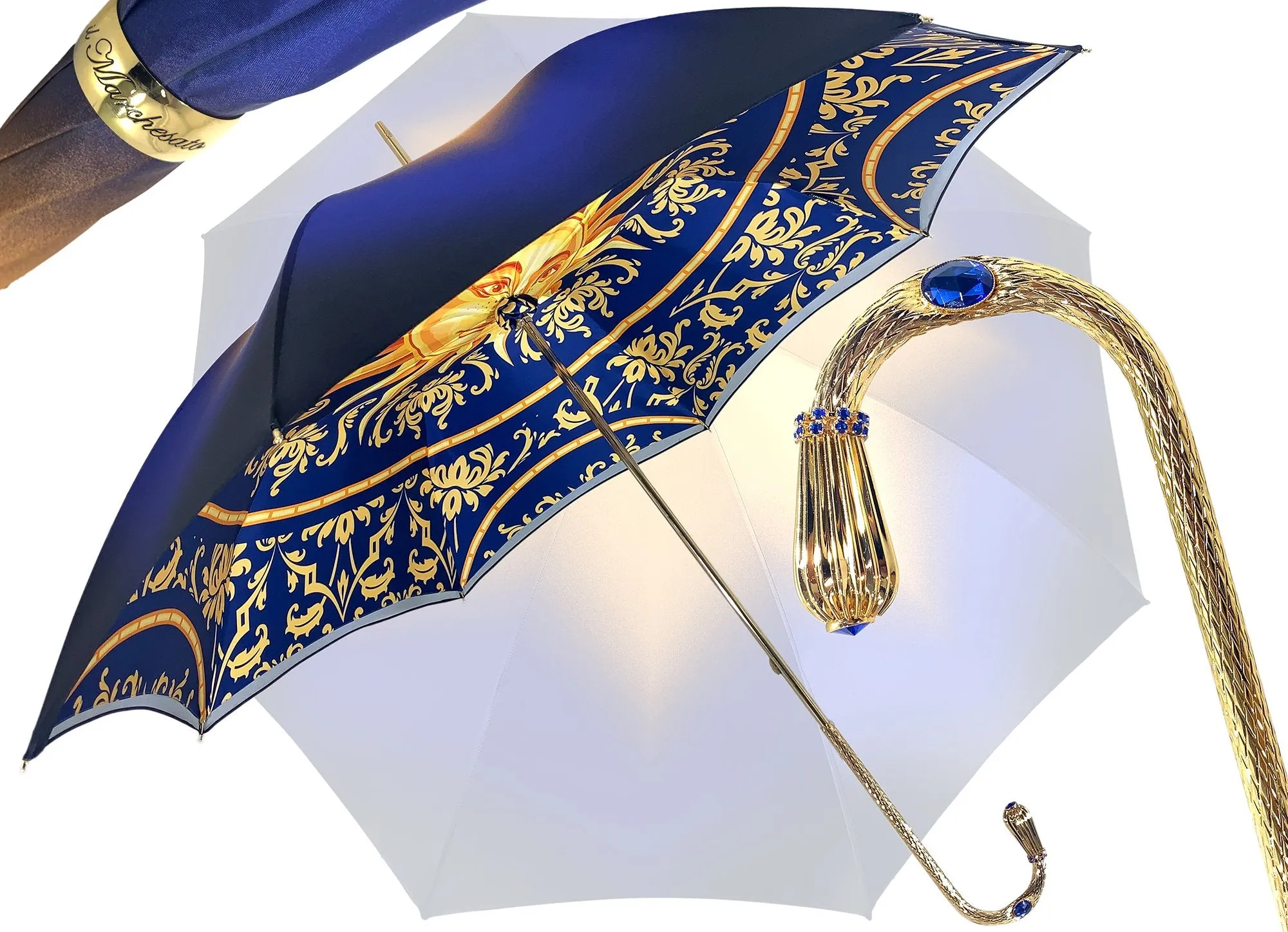 Beautiful Double Canopy Umbrella in a Luxurious blue Satin