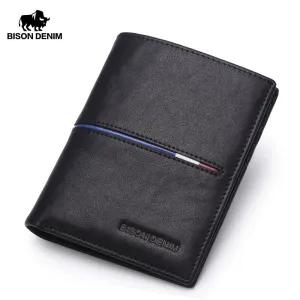 BISON DENIM Cowskin Leather Men Wallets Multi-Functional Cowhide Coin Purse Slim Genuine Leather Wallet Men Card Holders  N4437