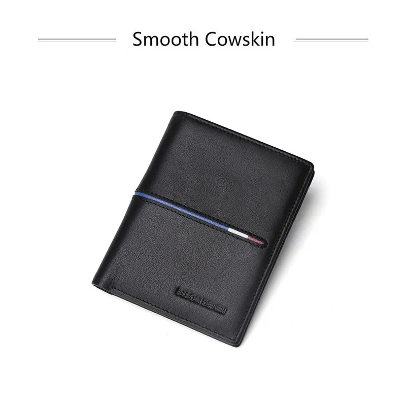 BISON DENIM Cowskin Leather Men Wallets Multi-Functional Cowhide Coin Purse Slim Genuine Leather Wallet Men Card Holders  N4437