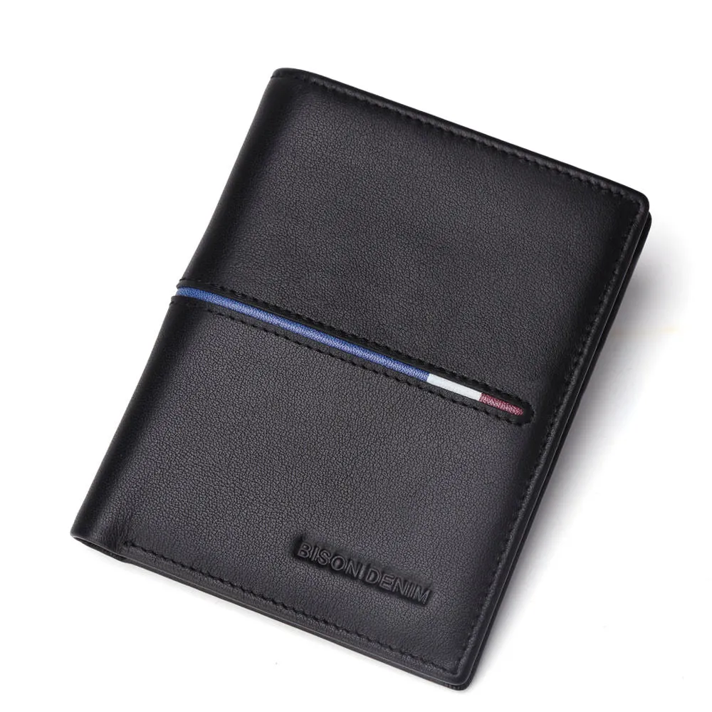 BISON DENIM Cowskin Leather Men Wallets Multi-Functional Cowhide Coin Purse Slim Genuine Leather Wallet Men Card Holders  N4437