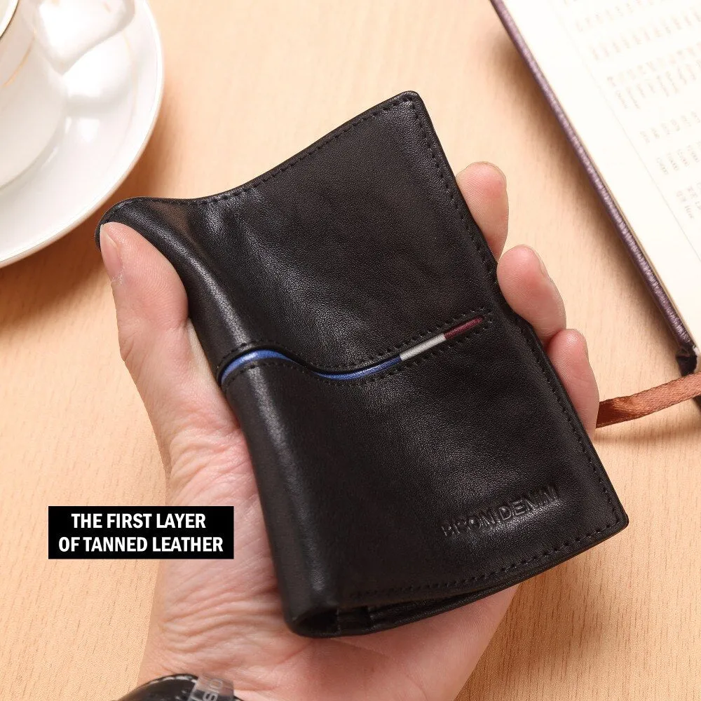 BISON DENIM Cowskin Leather Men Wallets Multi-Functional Cowhide Coin Purse Slim Genuine Leather Wallet Men Card Holders  N4437