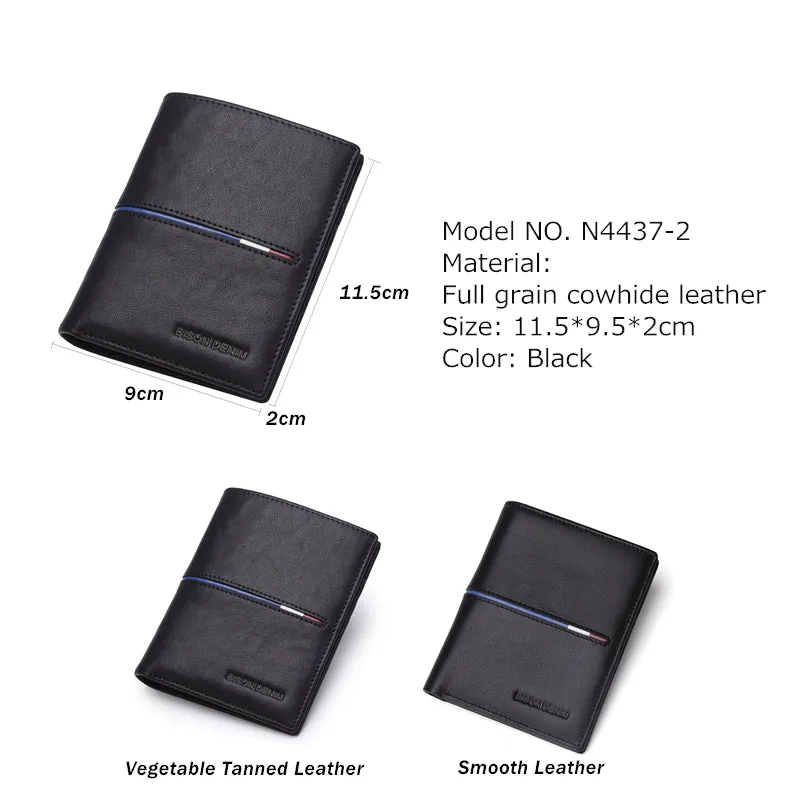 BISON DENIM Cowskin Leather Men Wallets Multi-Functional Cowhide Coin Purse Slim Genuine Leather Wallet Men Card Holders  N4437