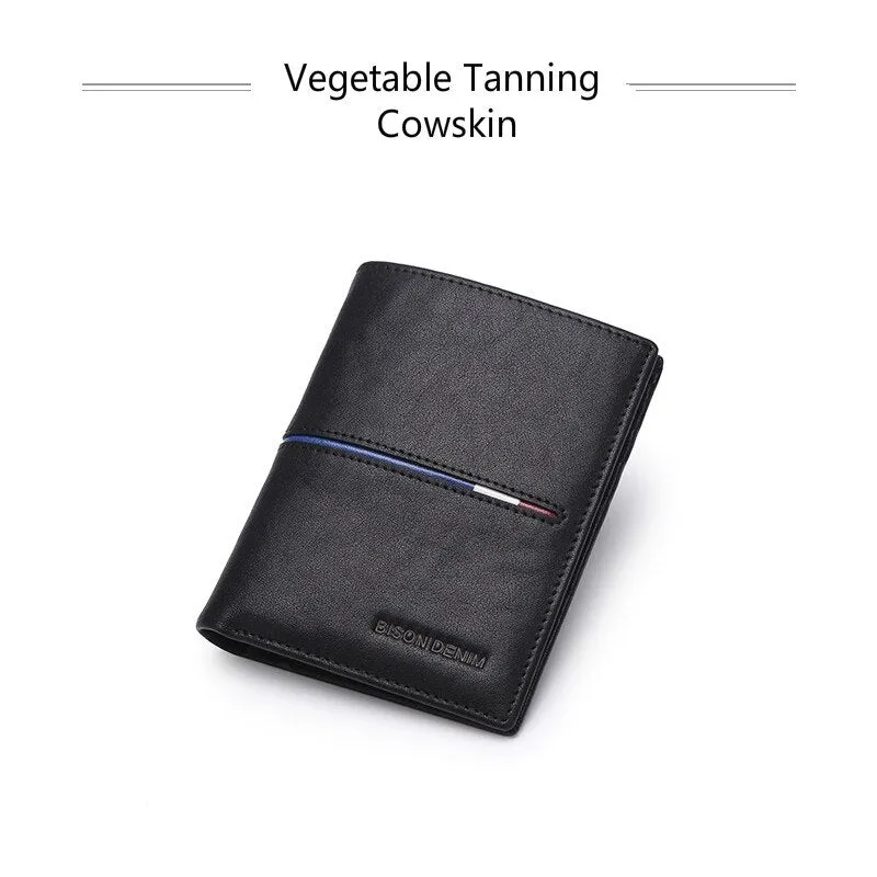 BISON DENIM Cowskin Leather Men Wallets Multi-Functional Cowhide Coin Purse Slim Genuine Leather Wallet Men Card Holders  N4437