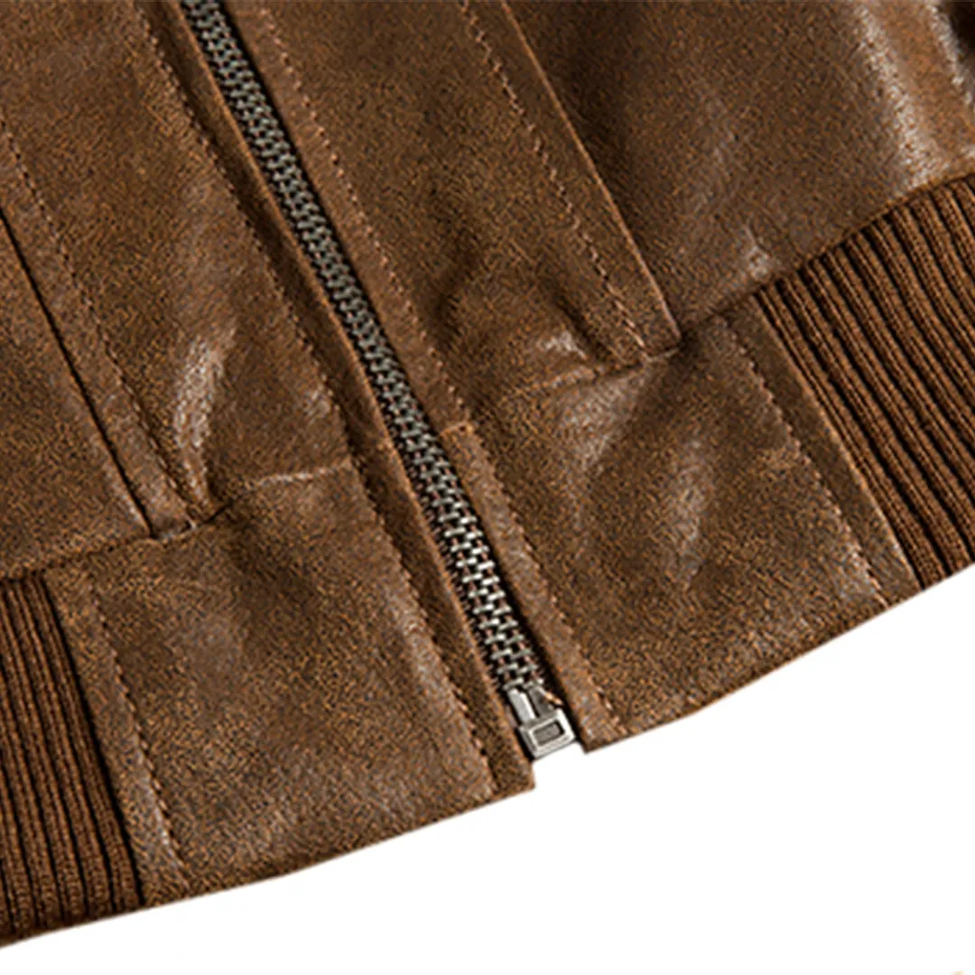 Brown Removable Hood Motorcycle Leather Jacket