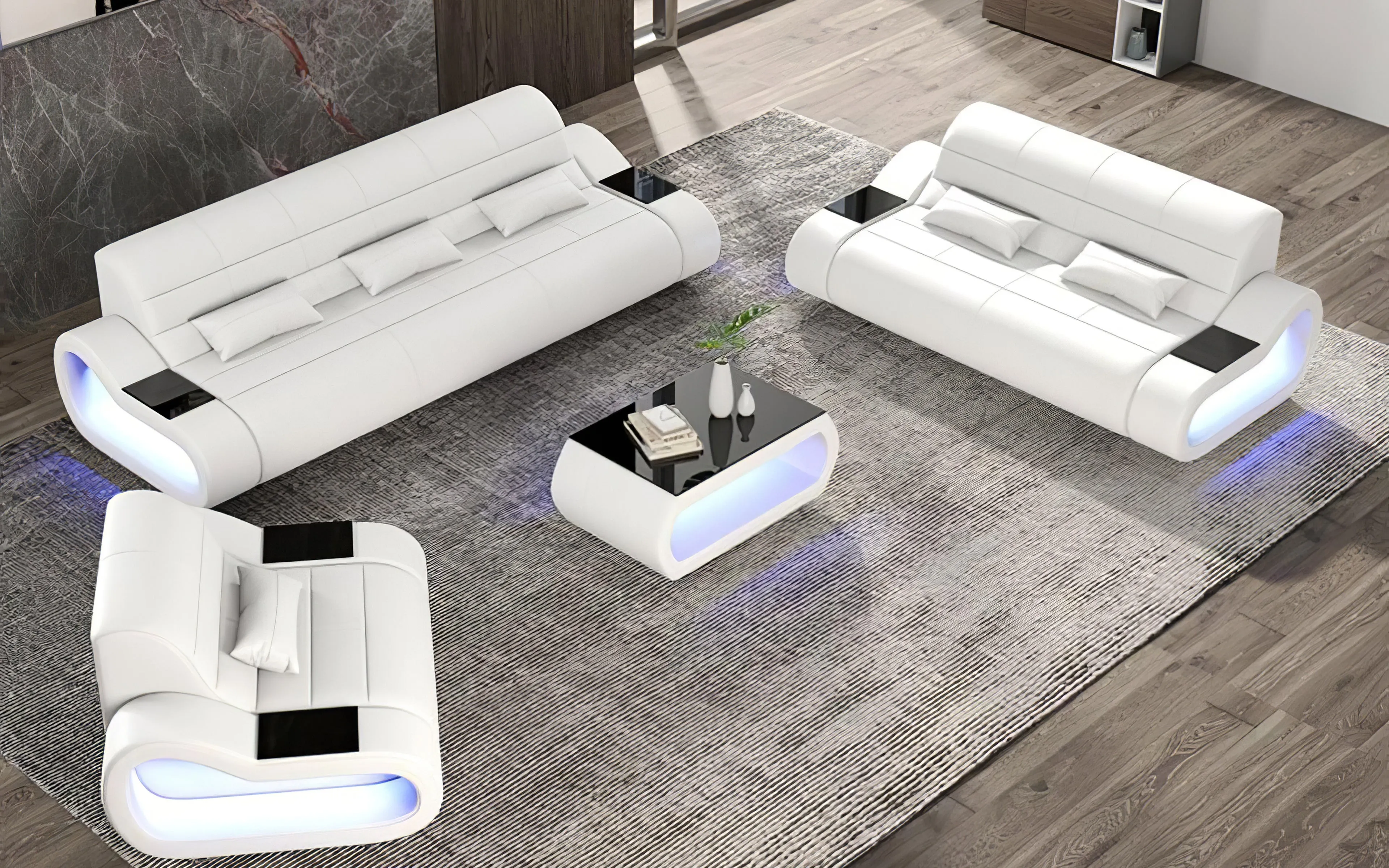 Catina Modern Leather Sofa Set with LED Light