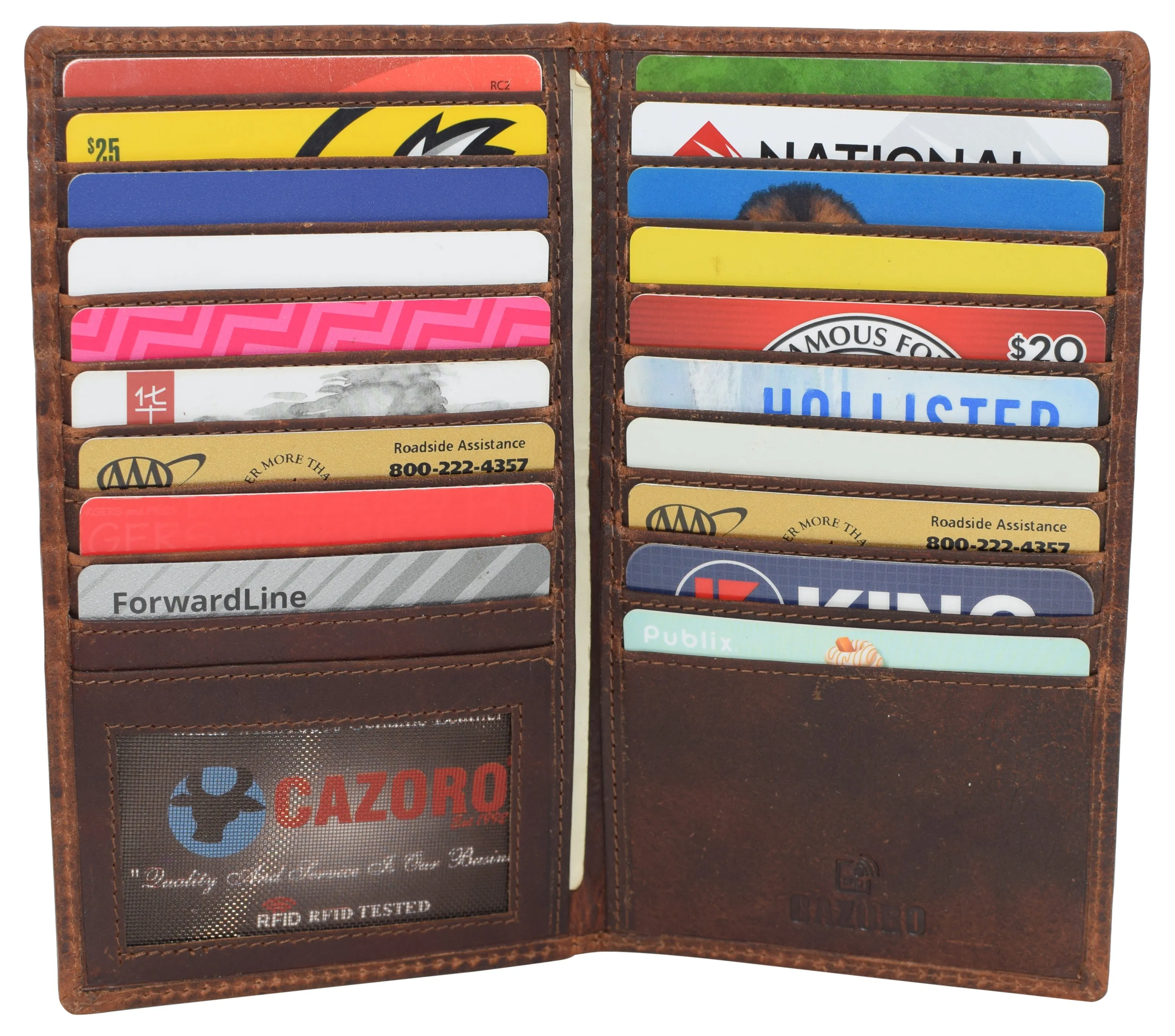 CAZORO RFID941529RHU Vintage Leather Long Bifold Slim Wallet for Women Men