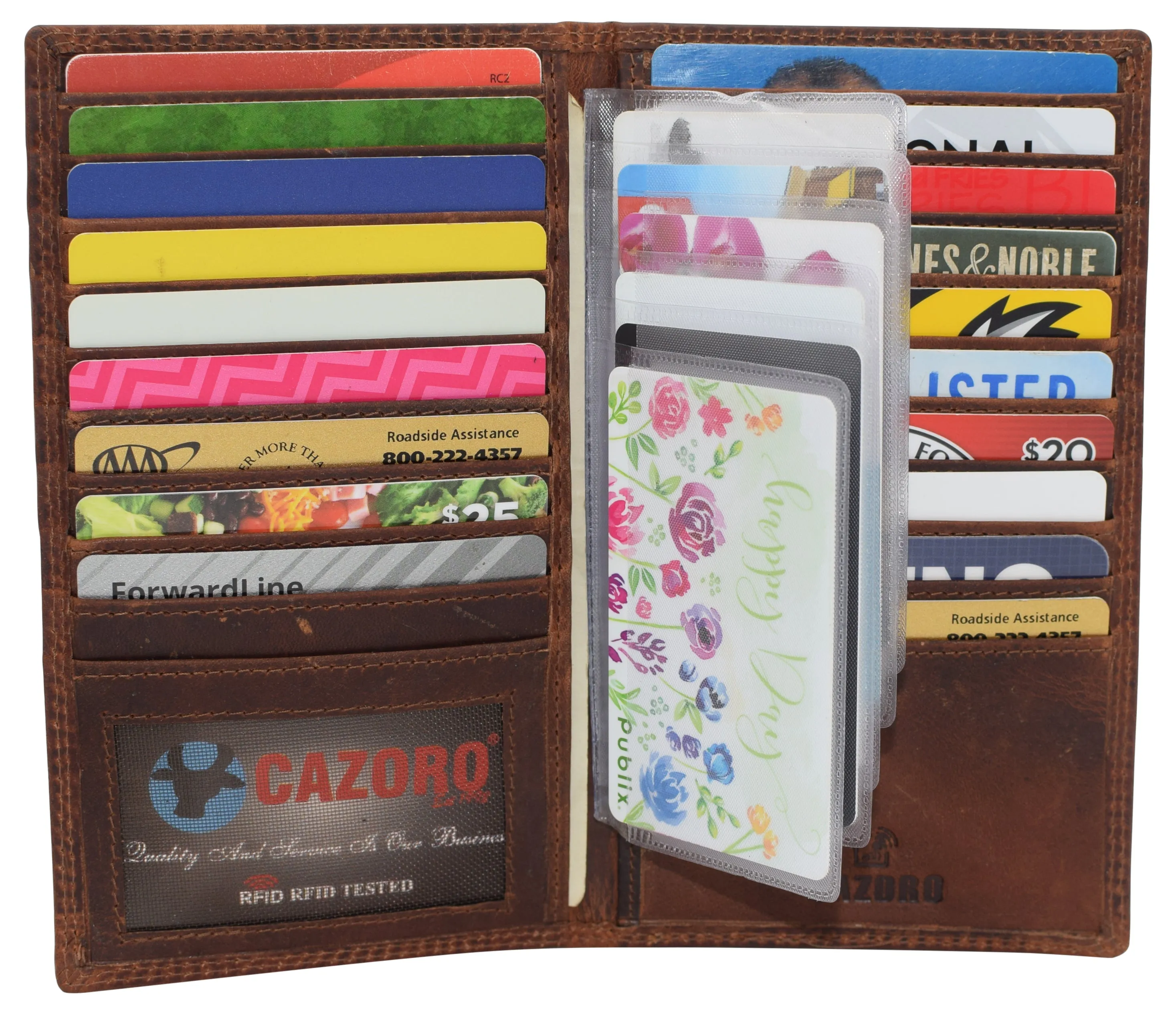 CAZORO RFID941529RHU Vintage Leather Long Bifold Slim Wallet for Women Men