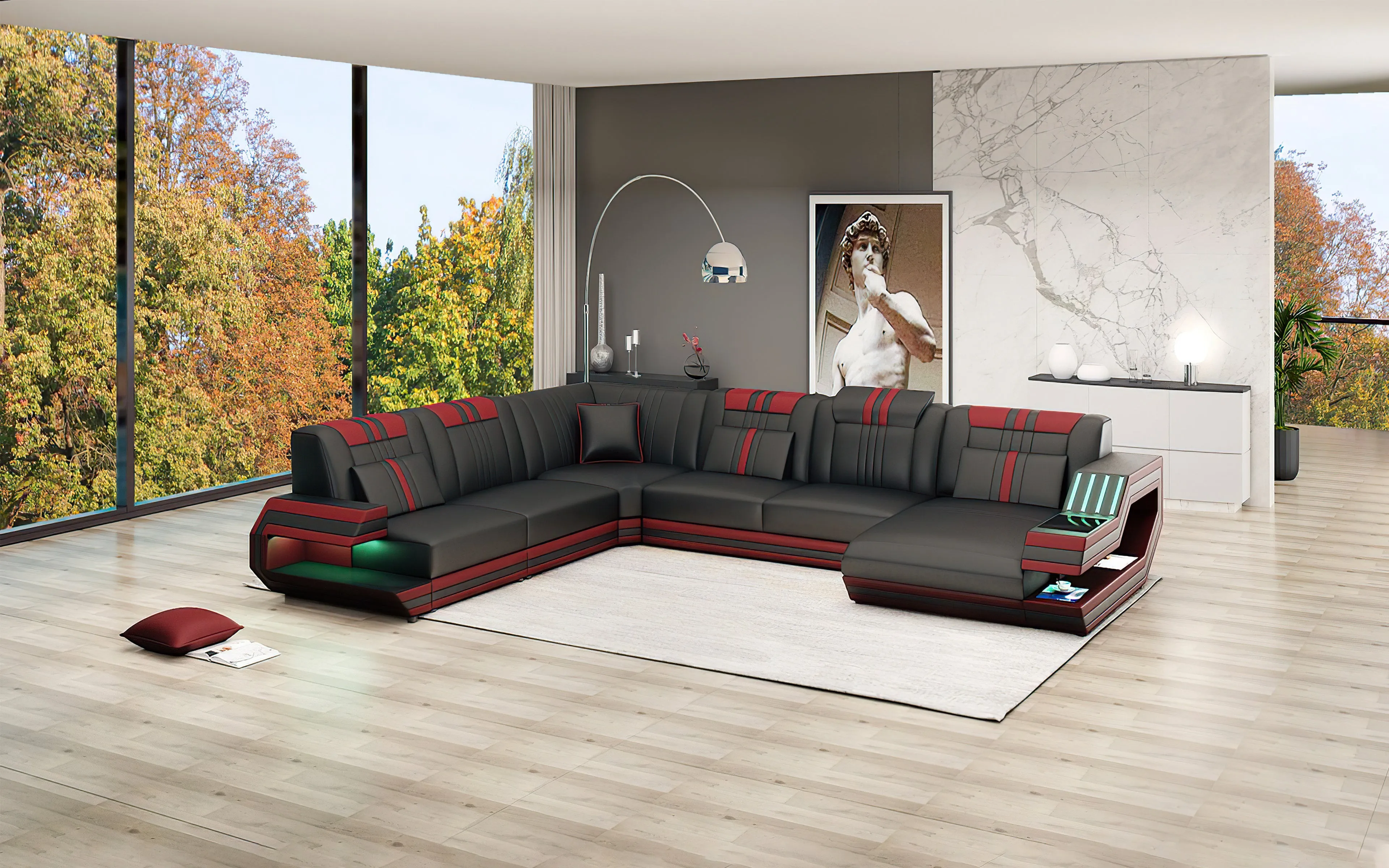 Celine Modern Leather Sectional with LED Light