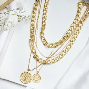 Chain Link Medallion Layered Gold Necklace