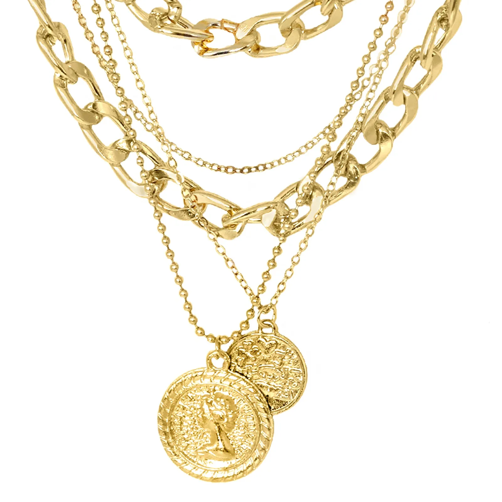 Chain Link Medallion Layered Gold Necklace