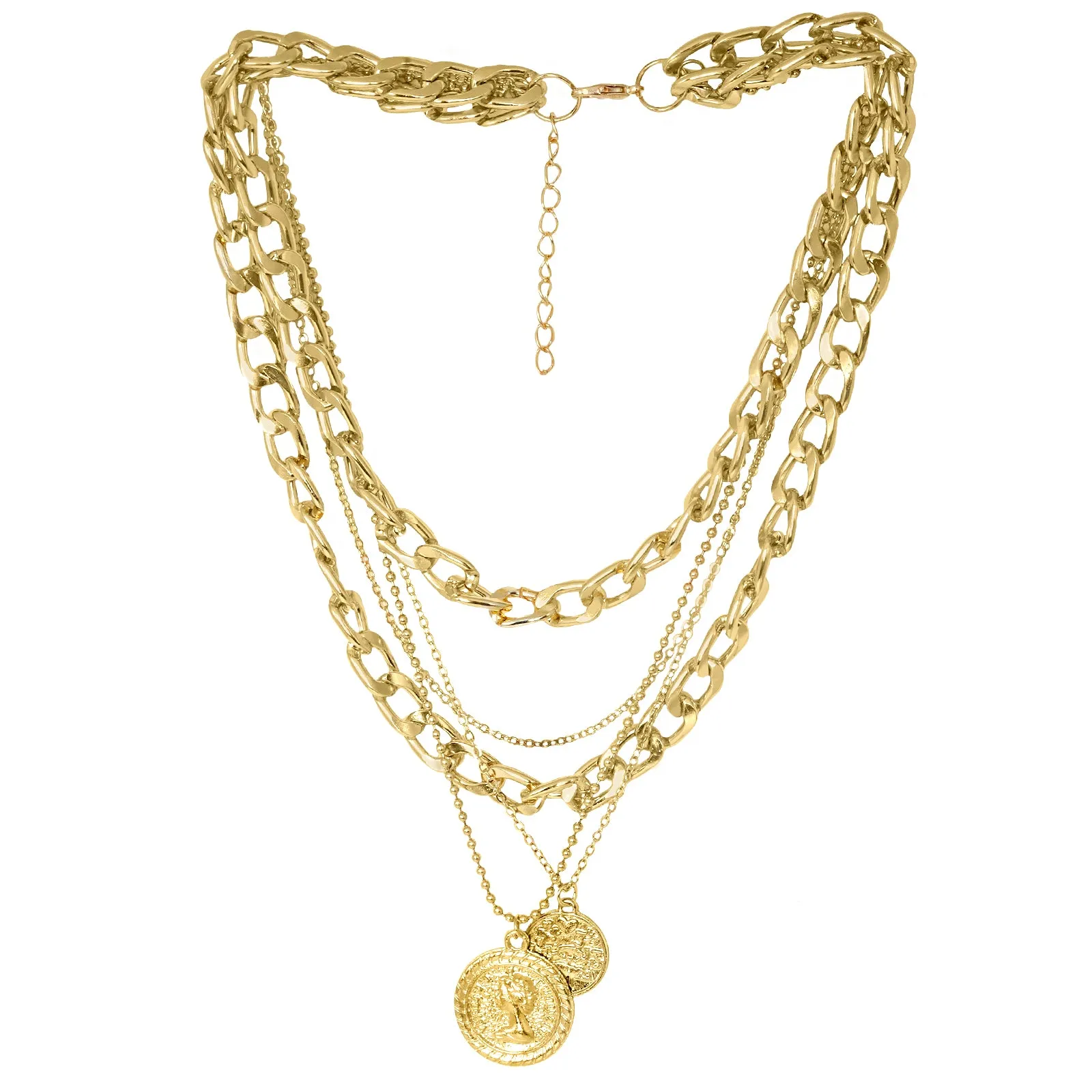 Chain Link Medallion Layered Gold Necklace