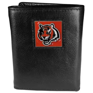 Cincinnati Bengals Deluxe Leather Tri-fold Wallet Packaged in Gift Box