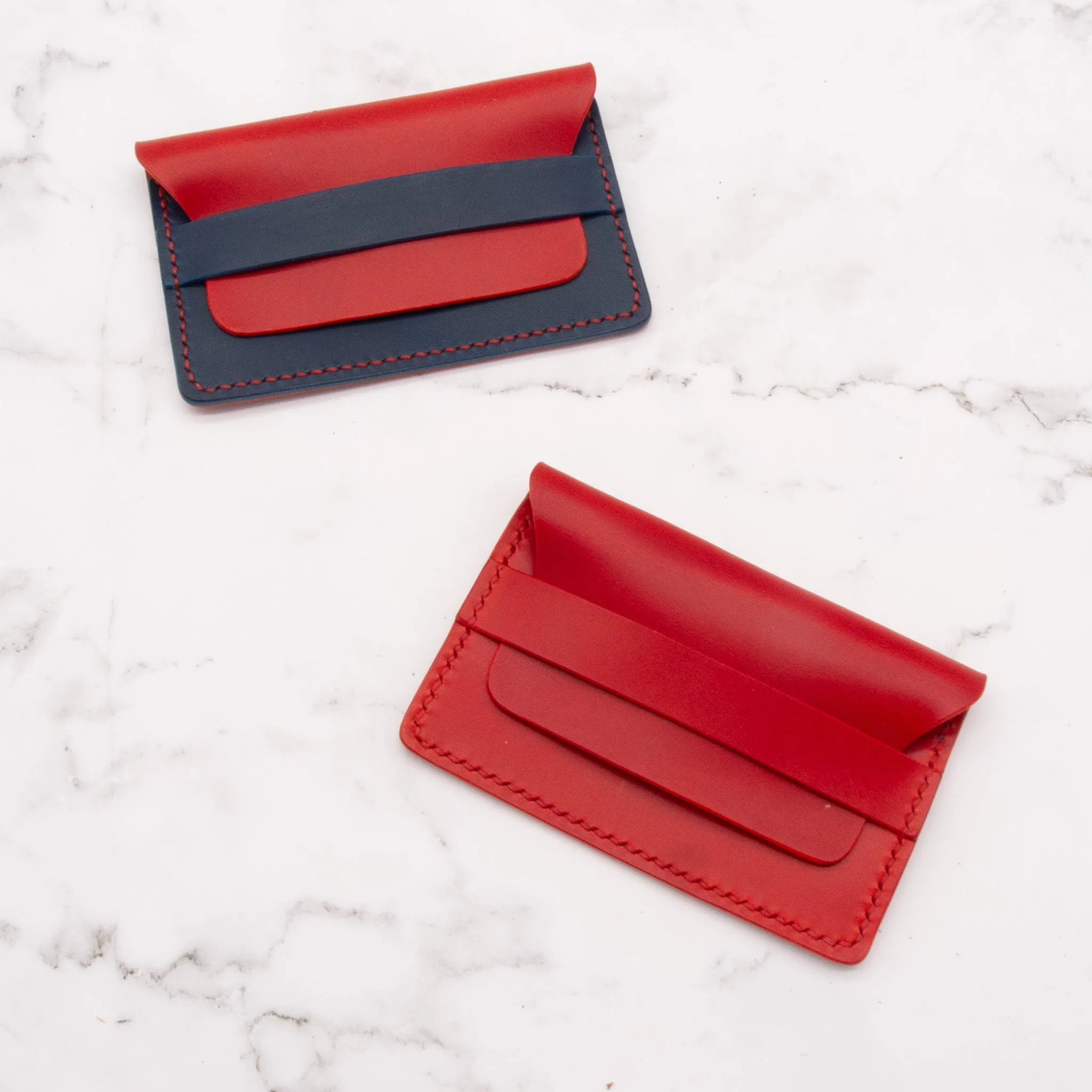 Colorblock Slim Flap Card Holder - Red & Blue