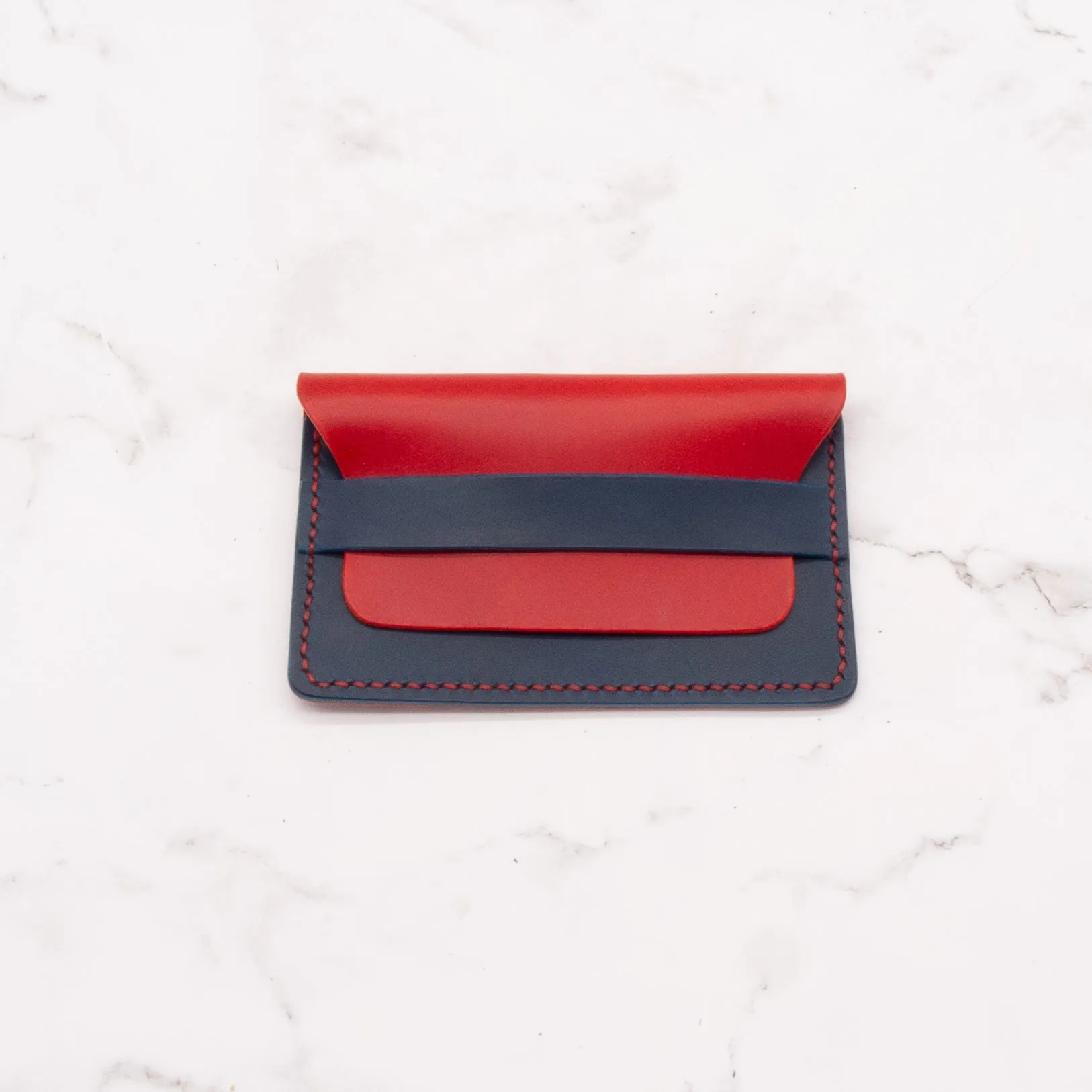 Colorblock Slim Flap Card Holder - Red & Blue