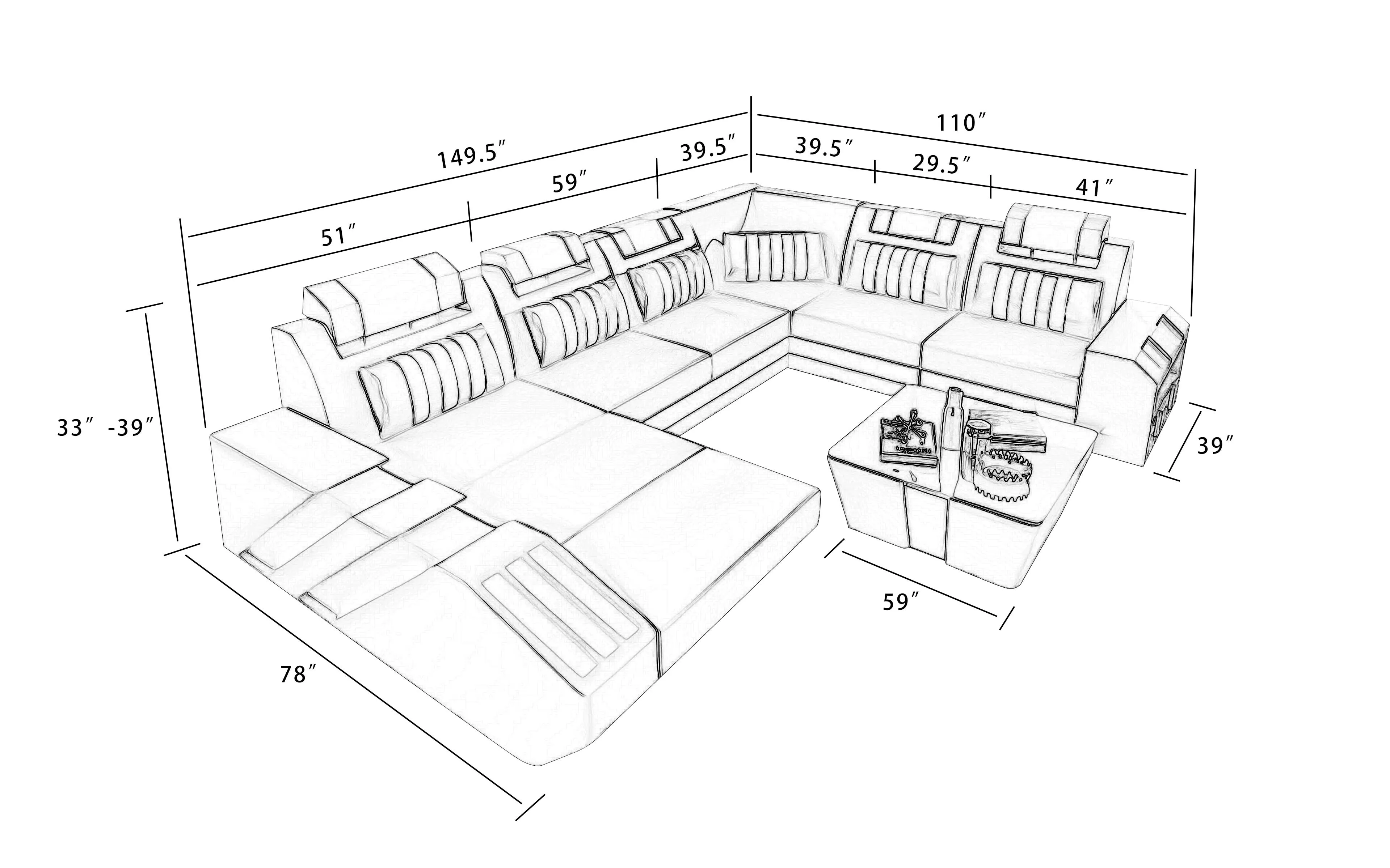 Cosmo Modern Leather Sectional with LED