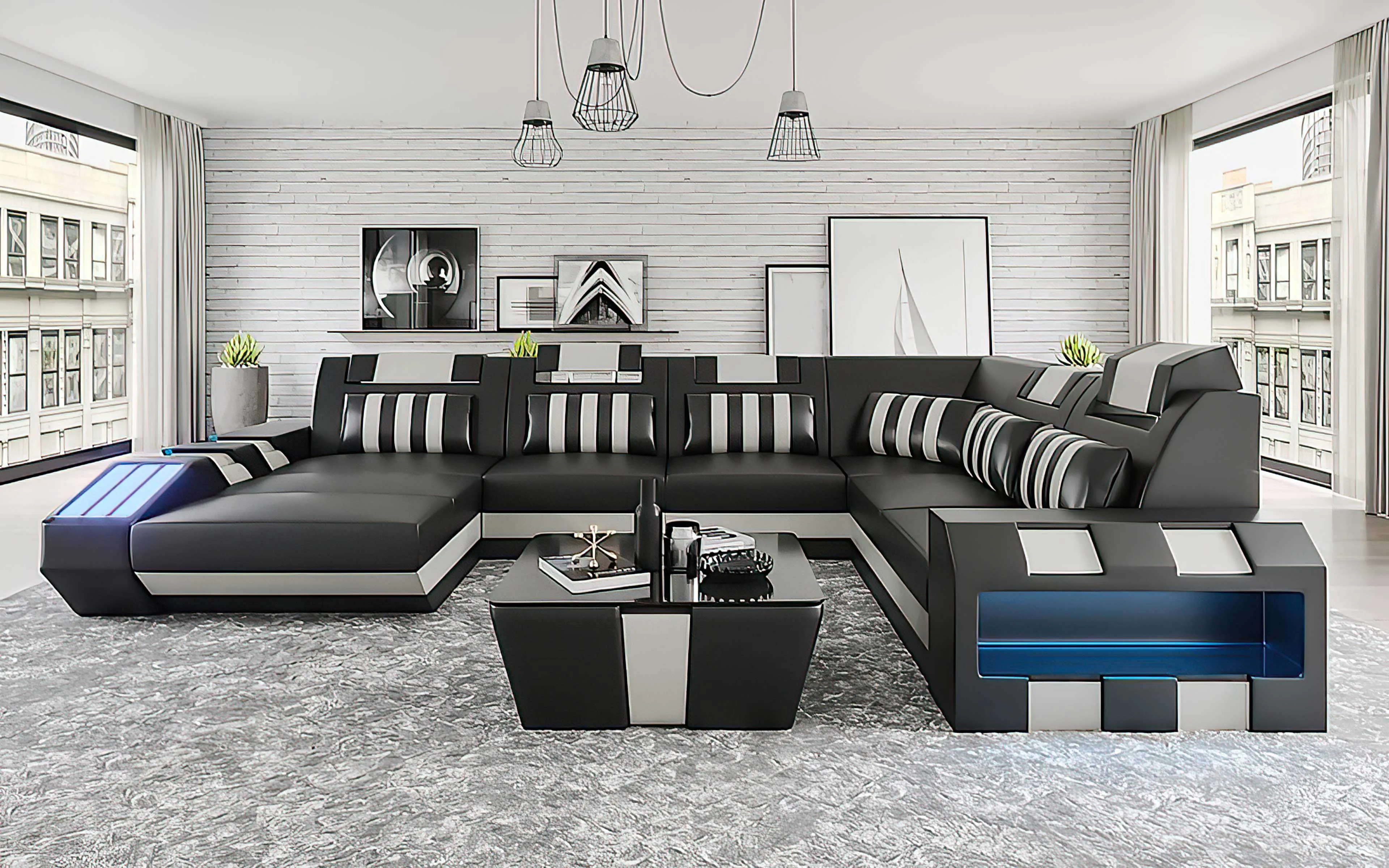 Cosmo Modern Leather Sectional with LED