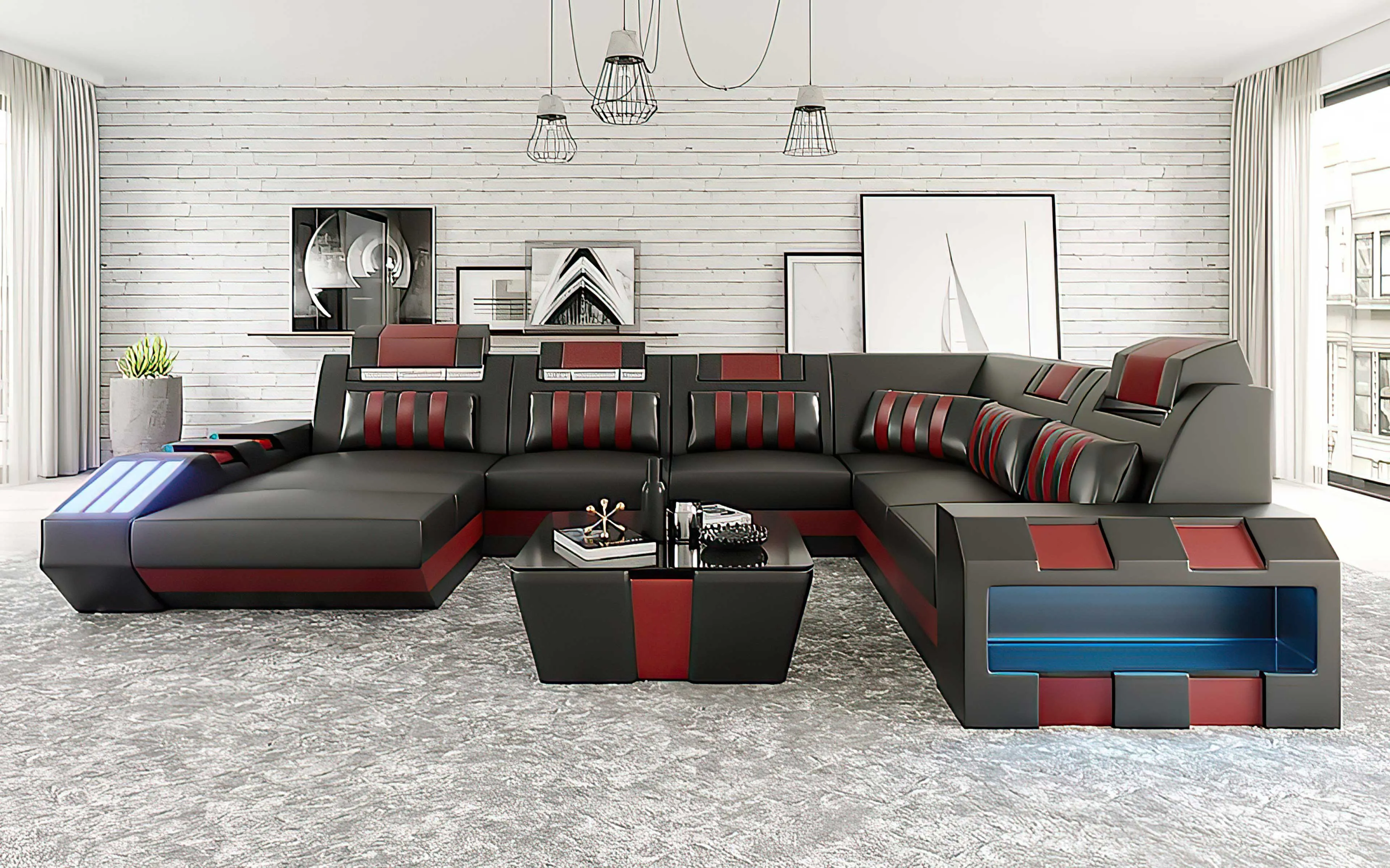 Cosmo Modern Leather Sectional with LED