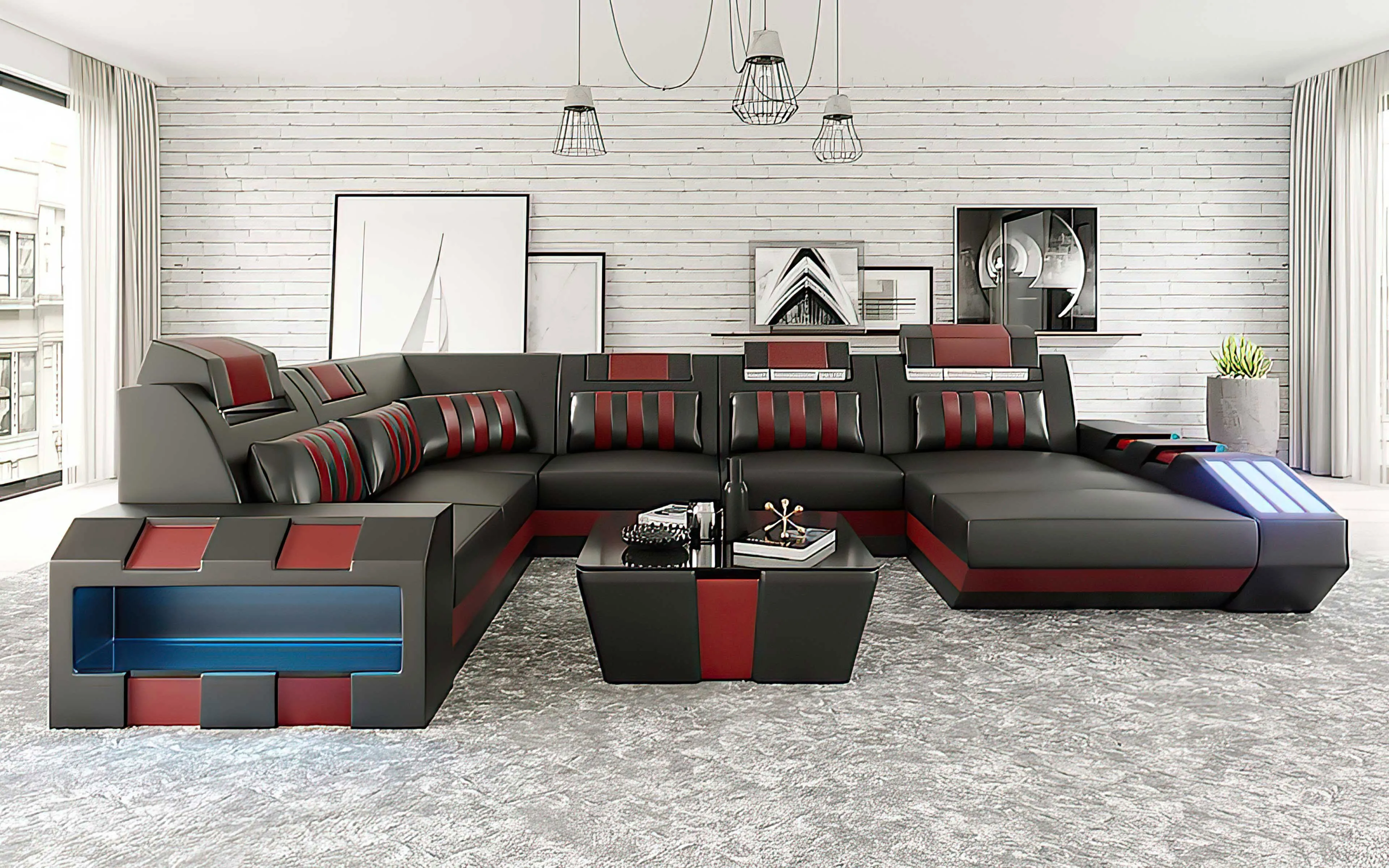 Cosmo Modern Leather Sectional with LED