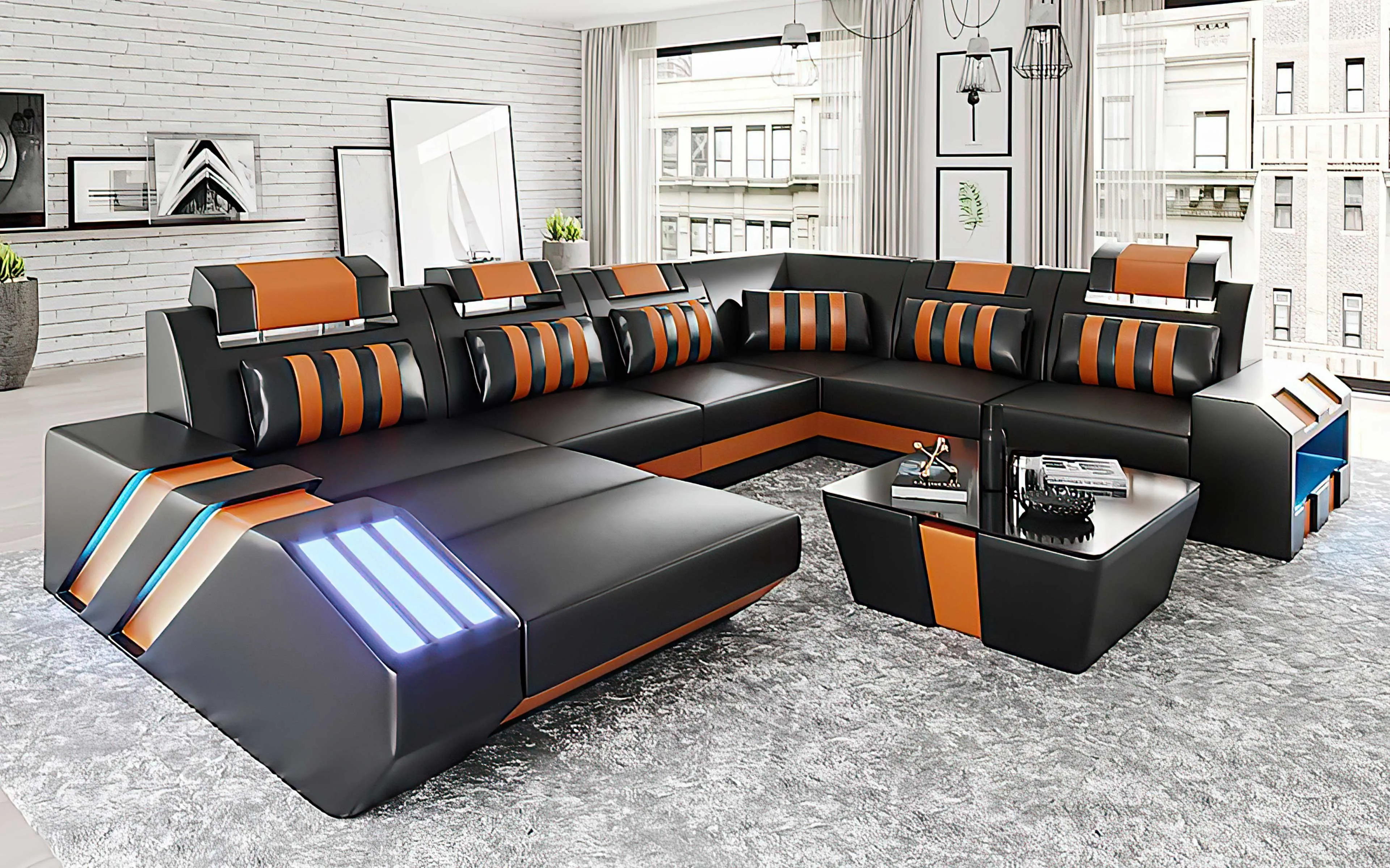 Cosmo Modern Leather Sectional with LED