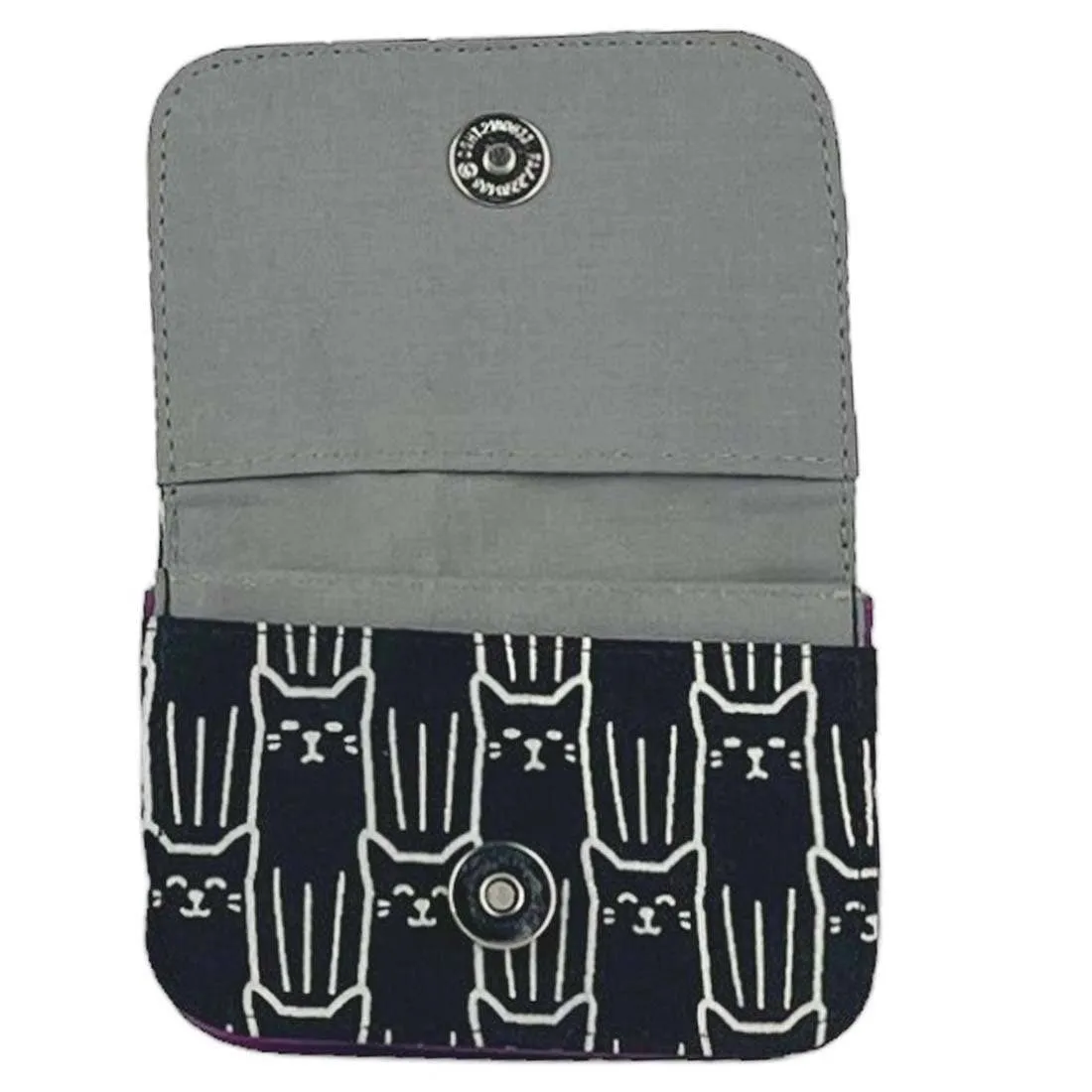 Cotton Canvas Cardholders - Cat Prints - Small Wallet : Black