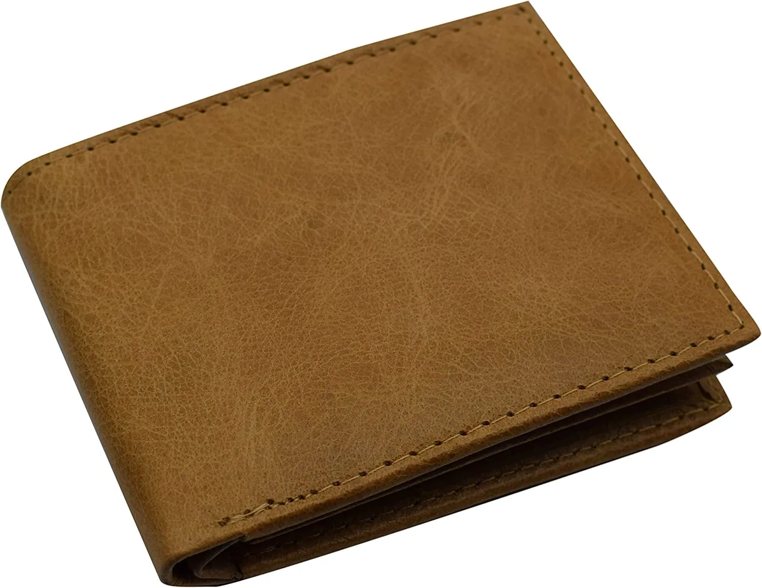 Cowhide Leather Mens RFID Blocking Flap Up ID Window Bifold Tan Wallet for Men