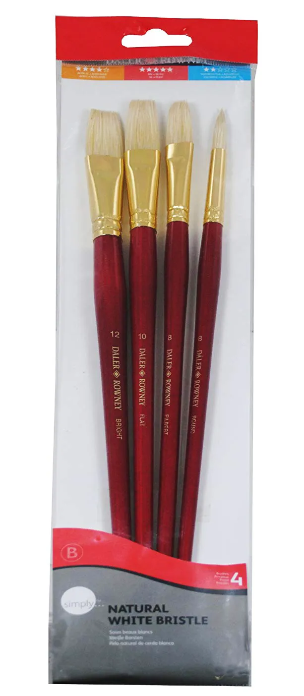 Daler Rowney Simply Set Brush Wallets Long Handle Bristle Brush St 4Pc #3 Lh