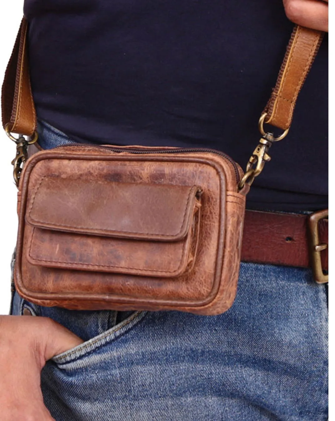 Dark Brown Front Pocket Leather Bumbag/Waist Bag