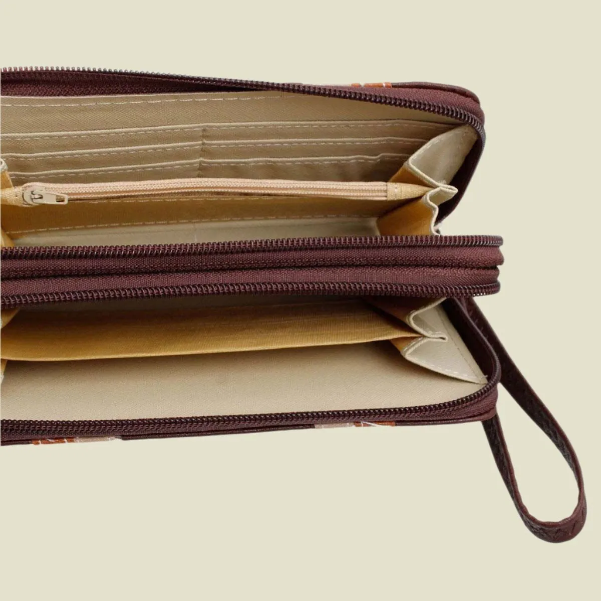 Dark Brown Vegan Leather Double Zipper Wallet