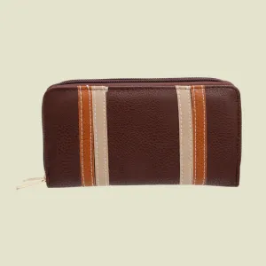 Dark Brown Vegan Leather Double Zipper Wallet