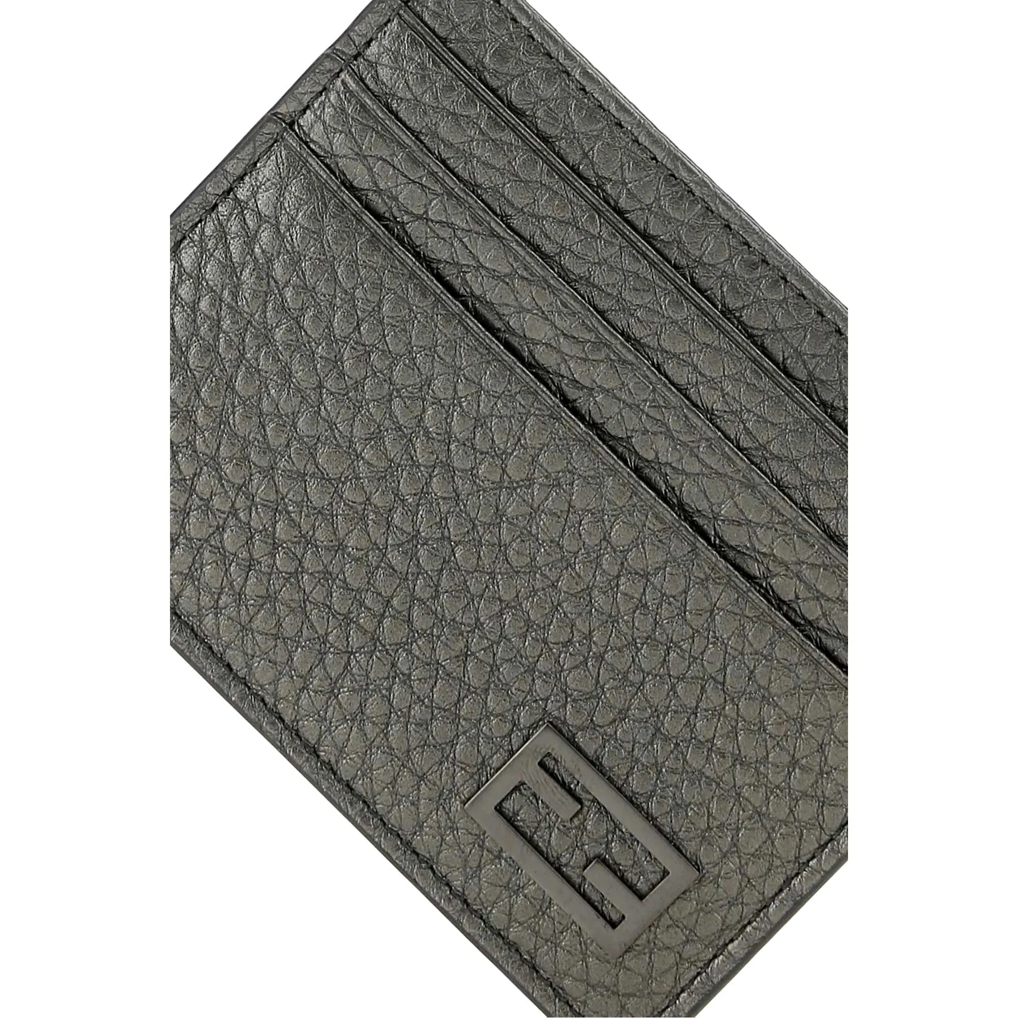 Fendi Baguette Graphite Grained Leather Card Case Wallet