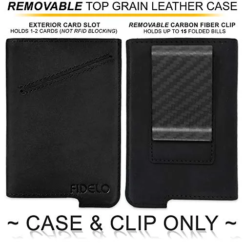 Fidelo Leather Case for Carbon Fiber Aluminum Pop Up Wallet Black