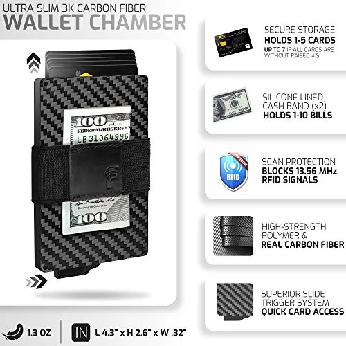 Fidelo Mens Rfid Minimalist Wallet Slim Fiber Money Clip Black Leather Case