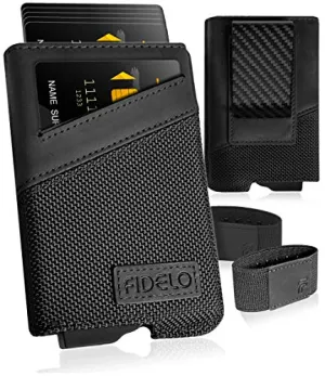 Fidelo Mens Rfid Minimalist Wallet Slim Fiber Money Clip Black Leather Case