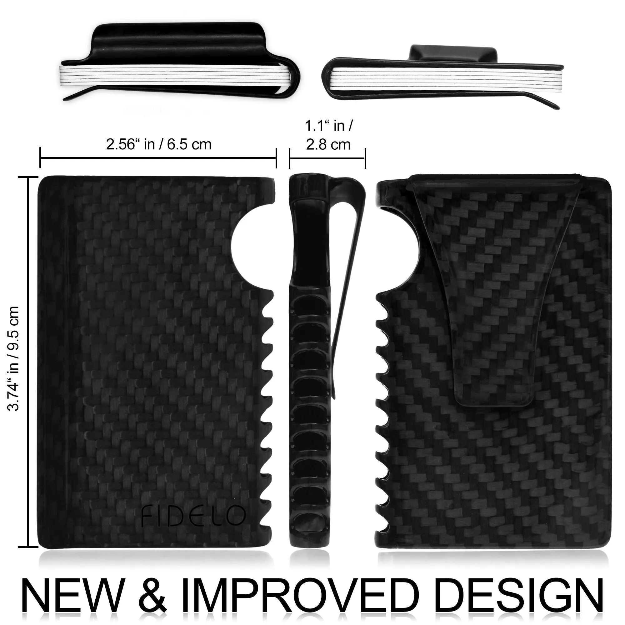 Fidelo Minimalist Wallet for Men  RFID Carbon Fiber Slim Travel Money Clip Credit Card