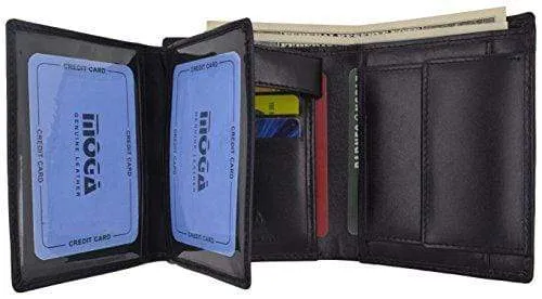 Genuine Leather Men's Hipster Flap Out Bifold Trifold Hybrid Wallet With Snap Pocket by Moga (1, Black)