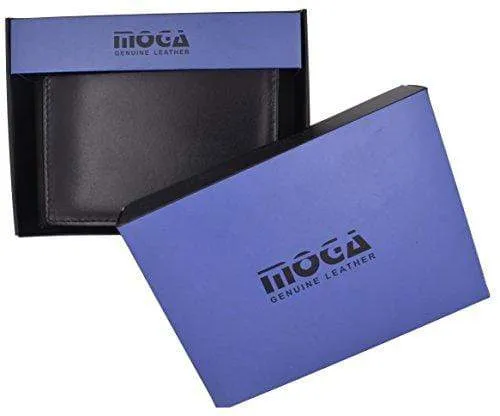 Genuine Leather Men's Hipster Flap Out Bifold Trifold Hybrid Wallet With Snap Pocket by Moga (1, Black)